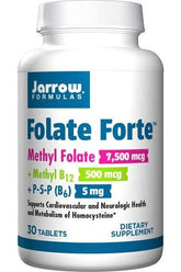 Jarrow Formulas Folate Forte supplement bottle with methyl folate and B vitamins for DNA synthesis and energy.